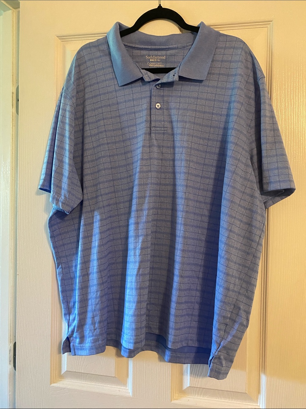 Saddlebred Light Blue Grid-Pattern Polo